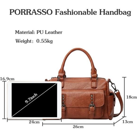 Retro Handbag with Pendant Satchel Camel - Picture 3 of 7